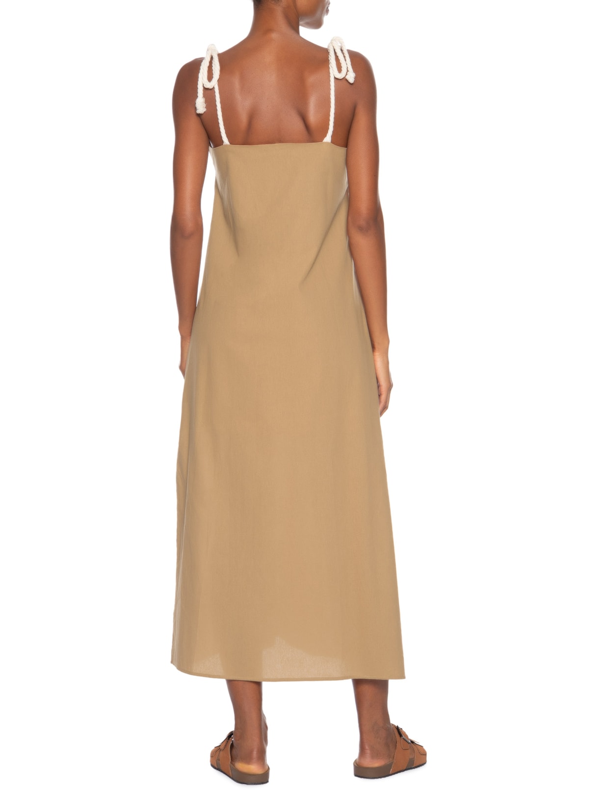 Vestido Midi Bordado Marrom Basiq