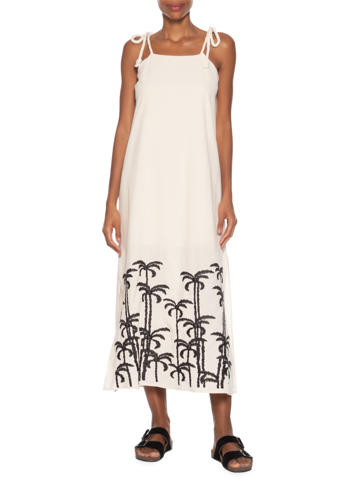 Vestido Midi Bordado Off White Basiq