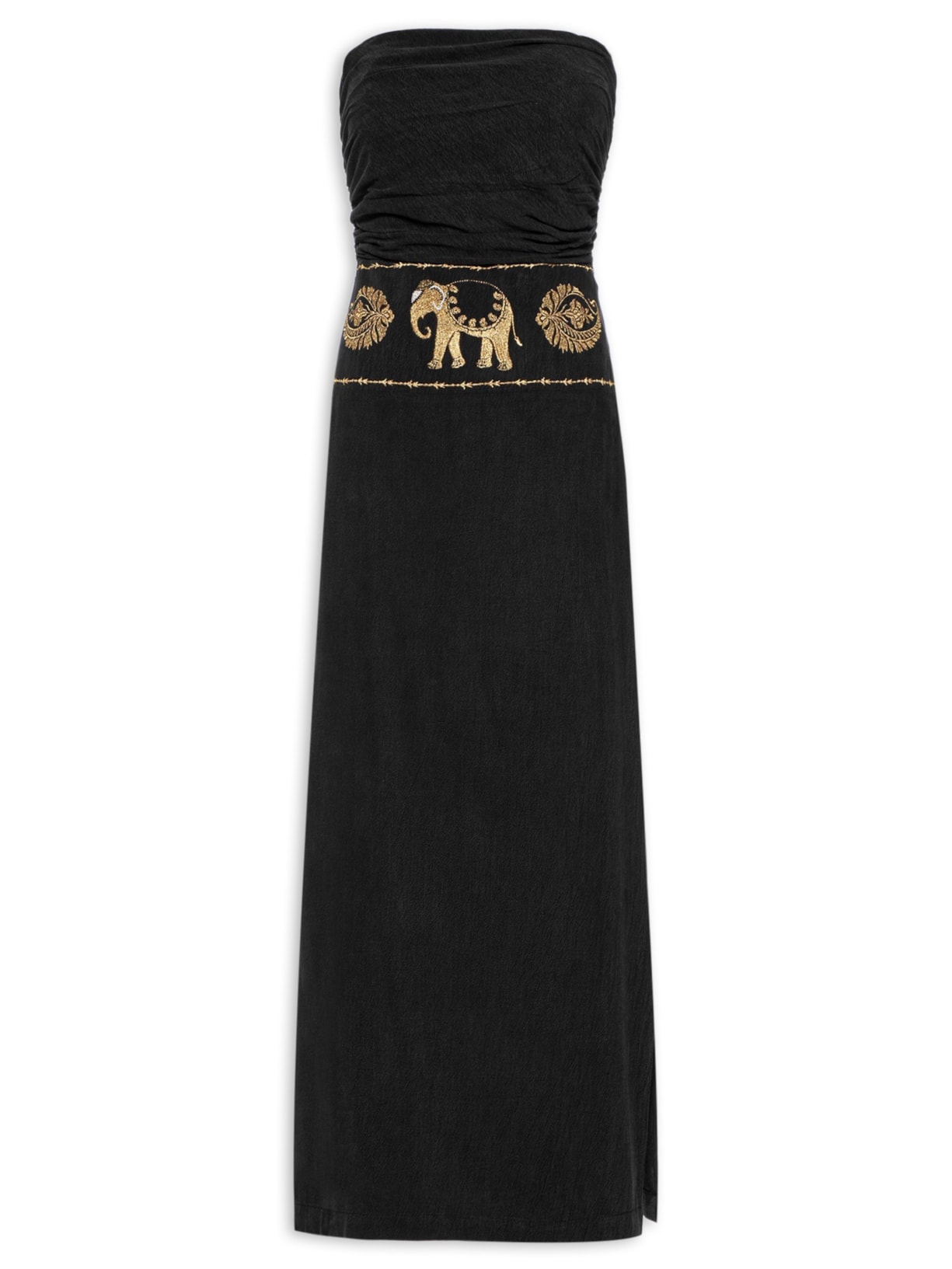 Vestido Midi Bordado Ouro - Preto