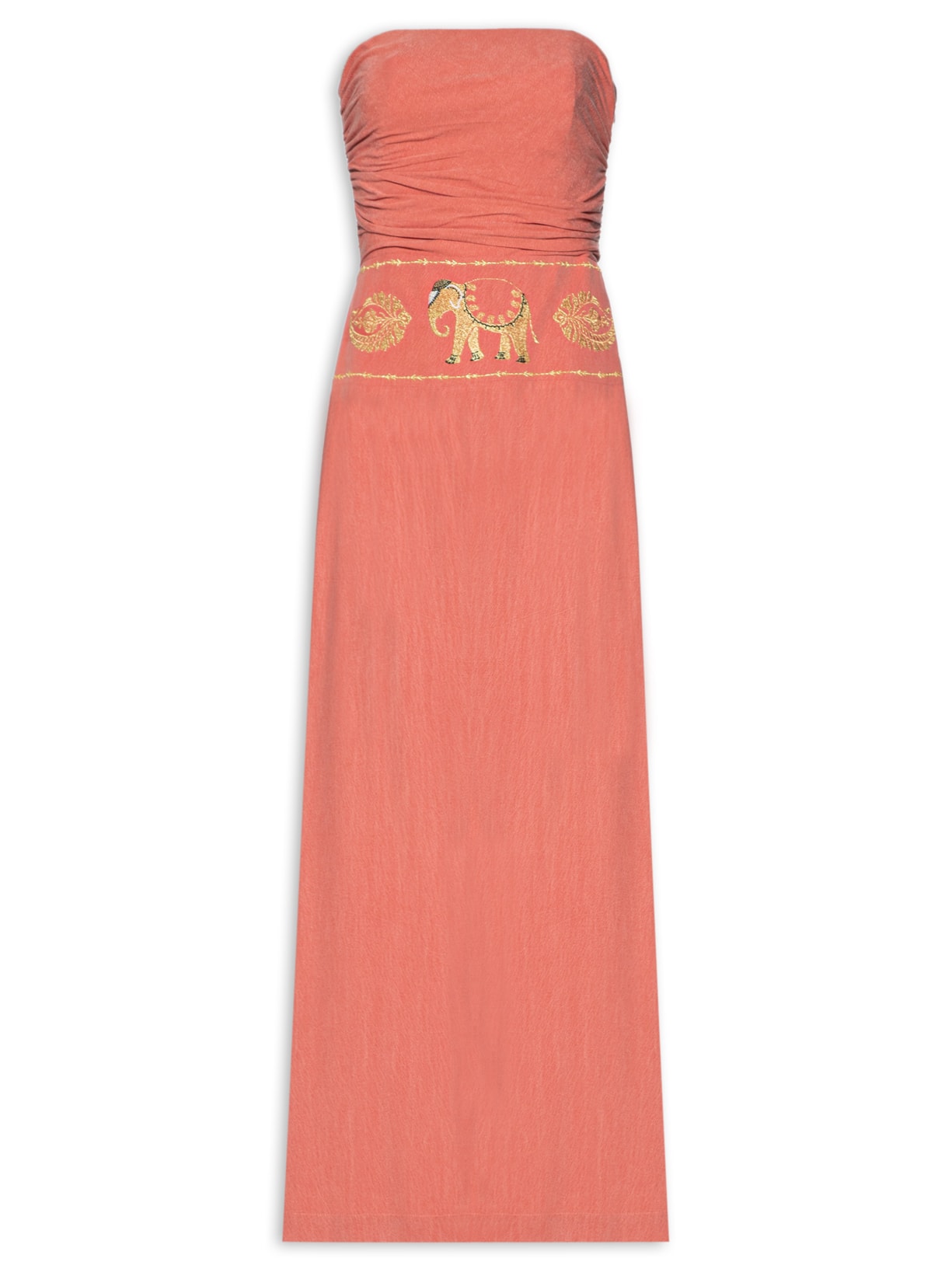 Vestido Midi Bordado Ouro - Rosa
