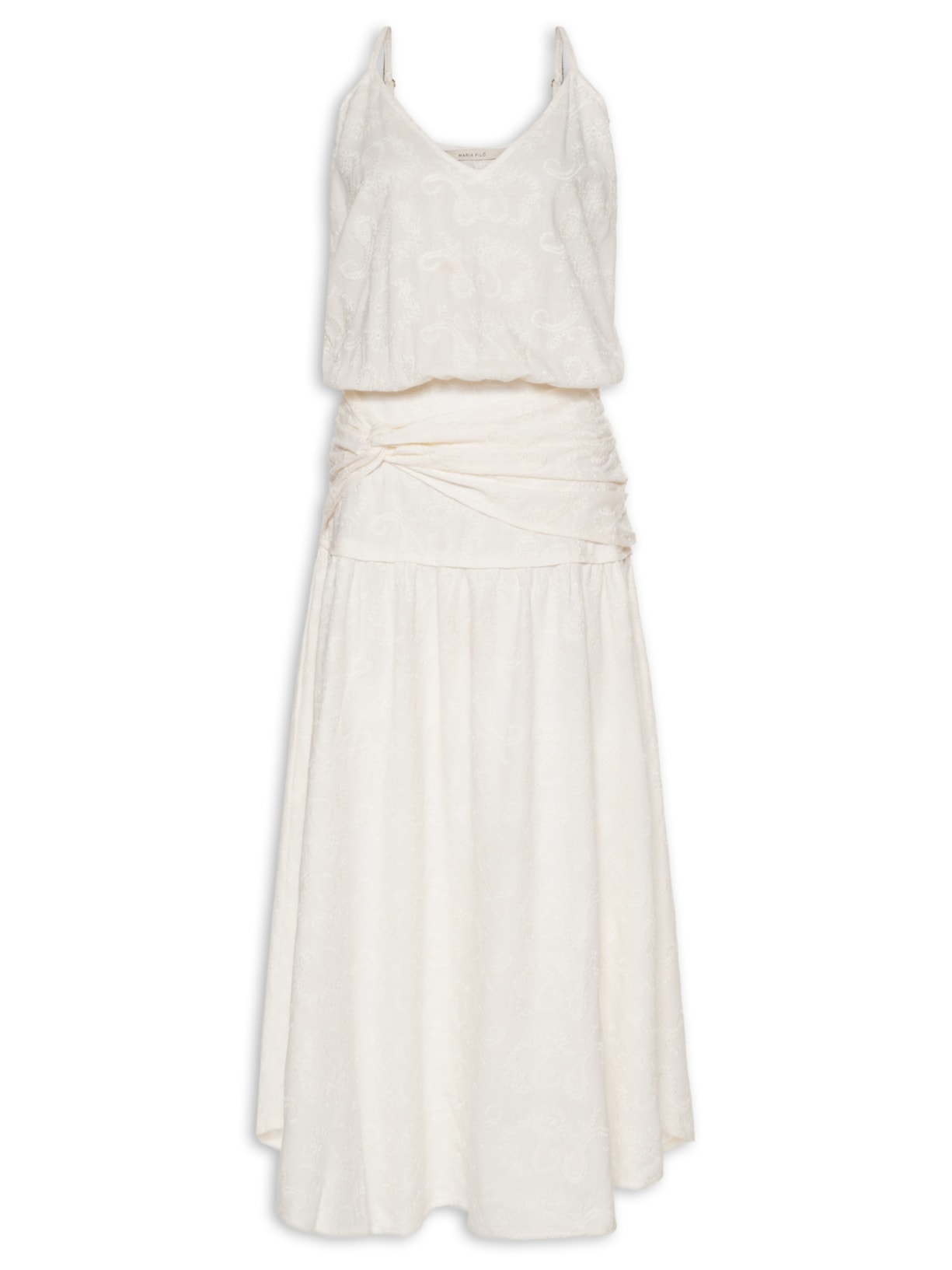 Vestido Midi Bordado Paisley Branco Maria Filó