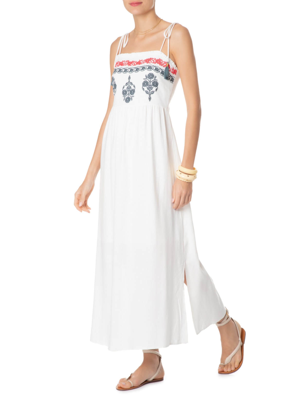 Vestido Midi Bordado Pampelonne Branco Maria Filó