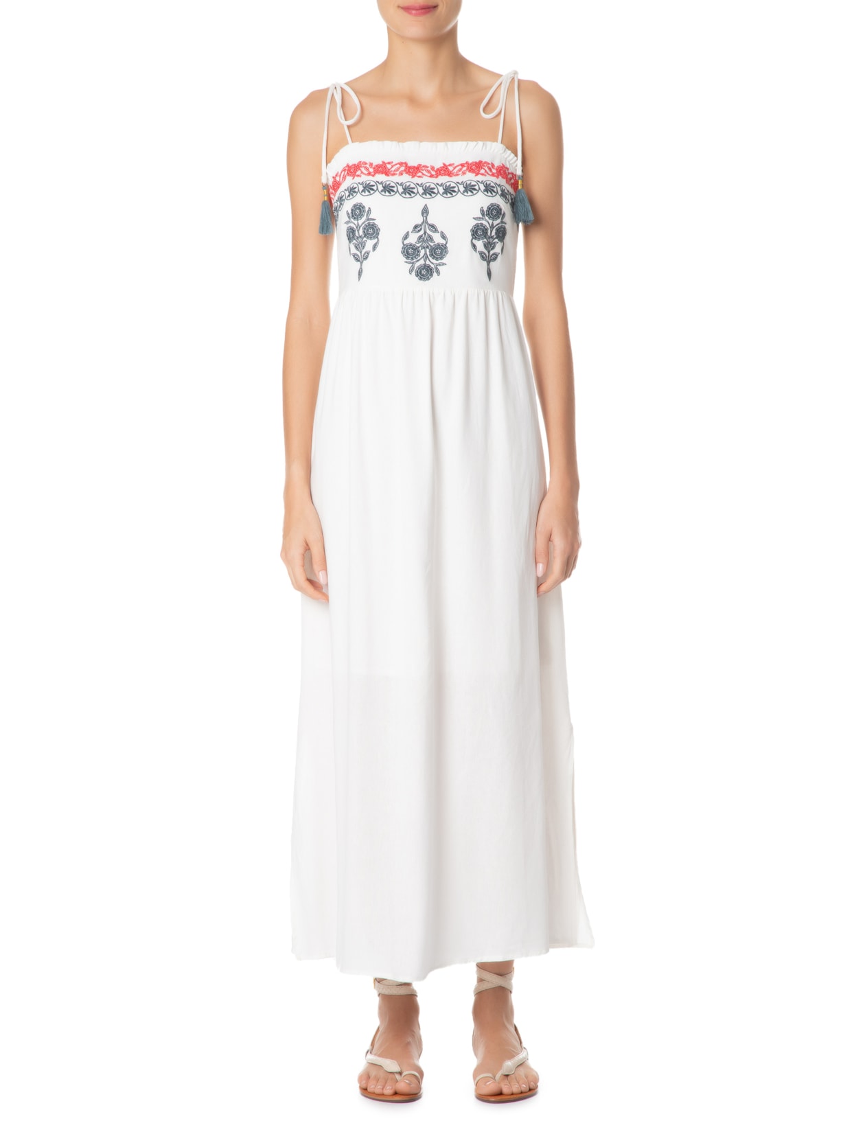 Vestido Midi Bordado Pampelonne Branco Maria Filó