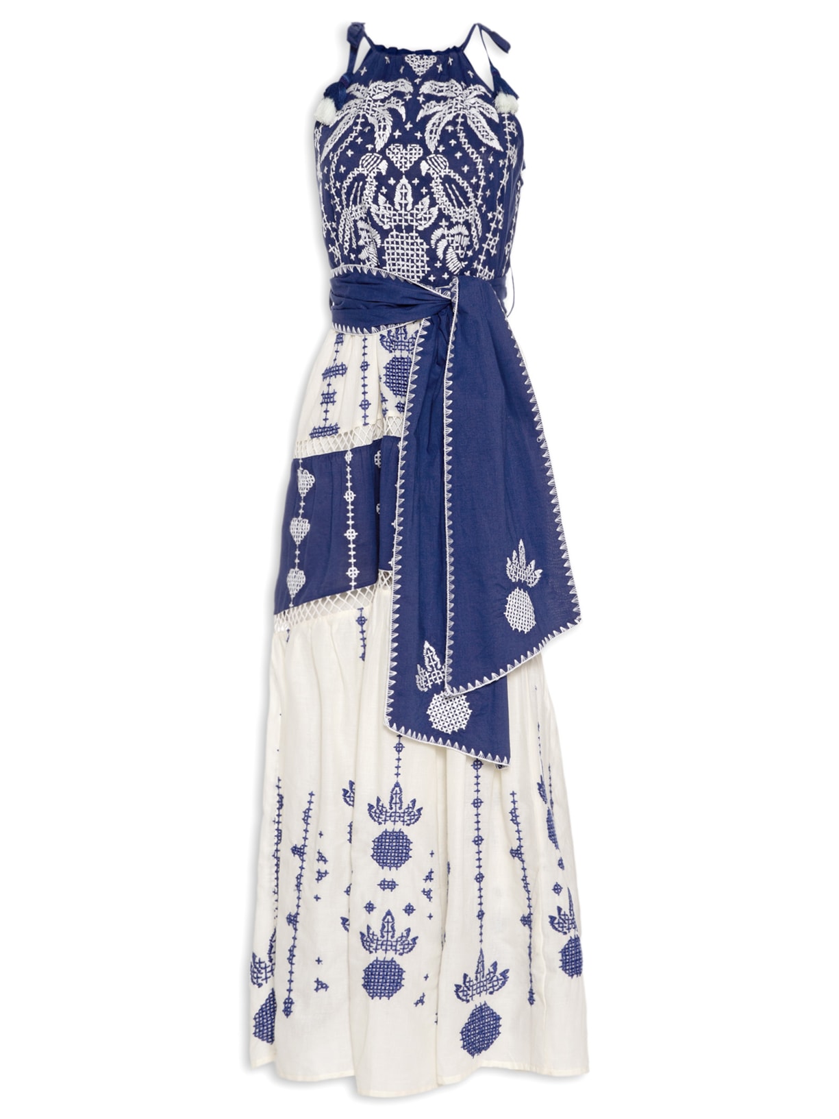 Vestido Midi Bordado Peixe Do Rio - Branco