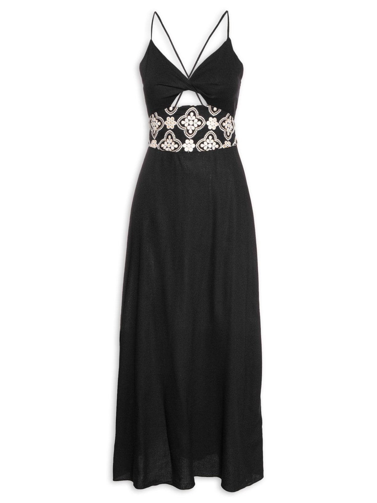 Vestido Midi Bordado - Preto