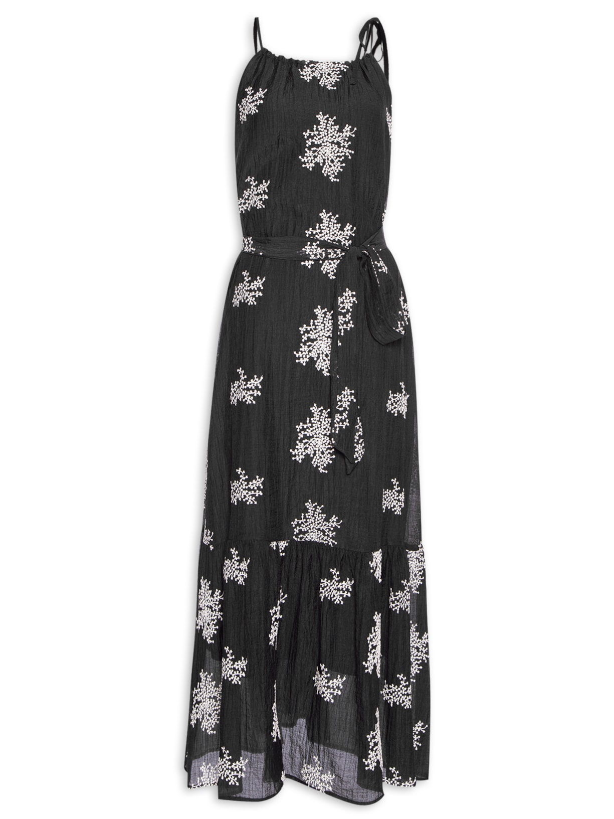 Vestido Midi Bordado - Preto