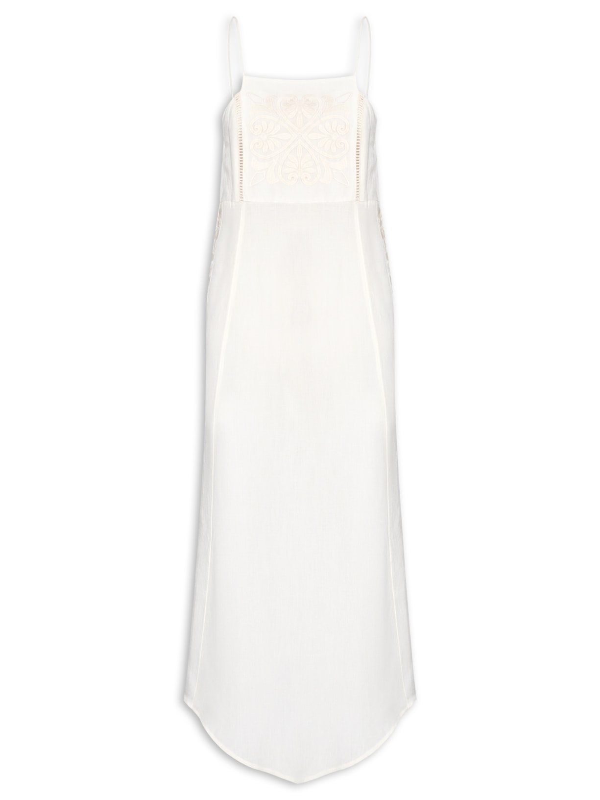 Vestido Midi Bordado Quadrado - Off White