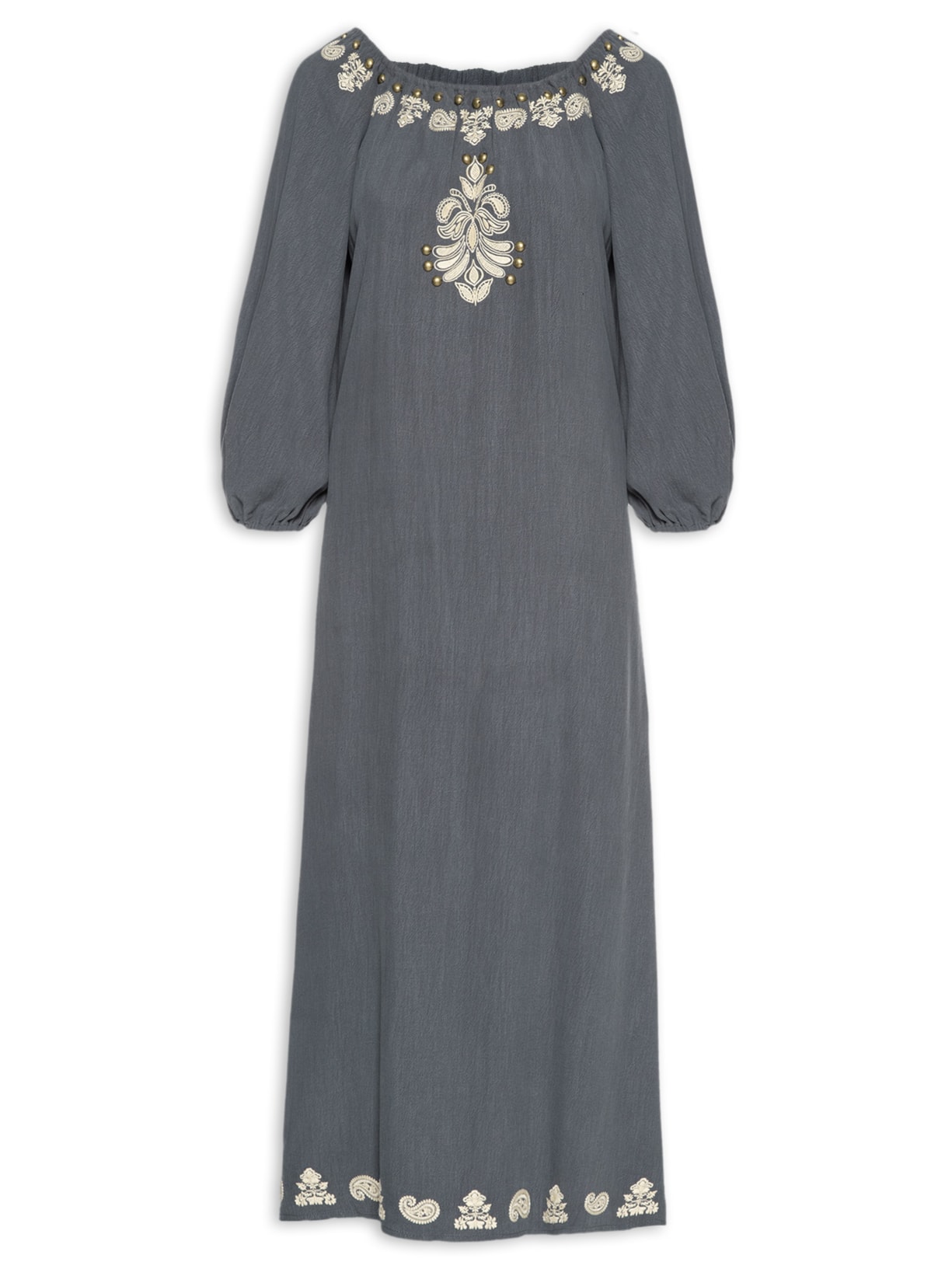 Vestido Midi Bordado Rafis - Cinza
