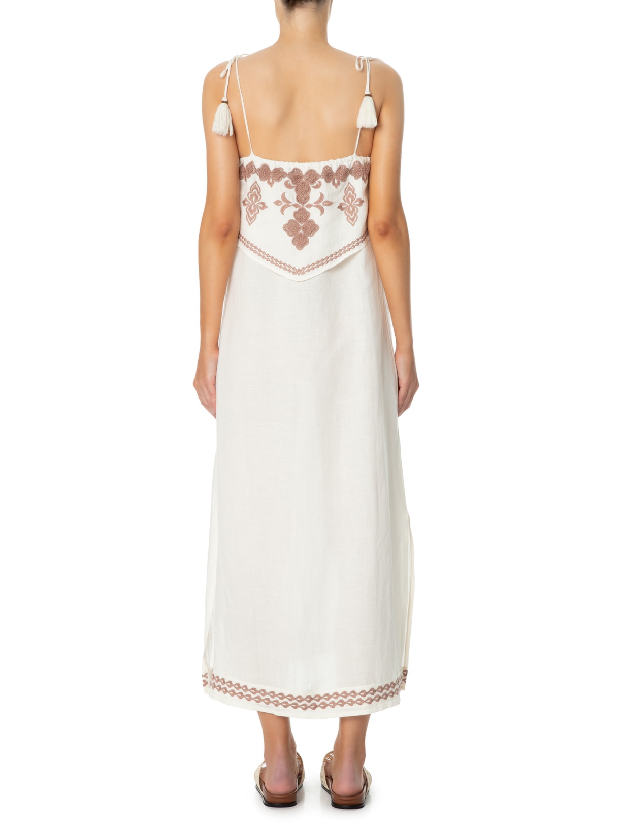 Vestido Midi Bordado Sobreposição Off White Maria Filó