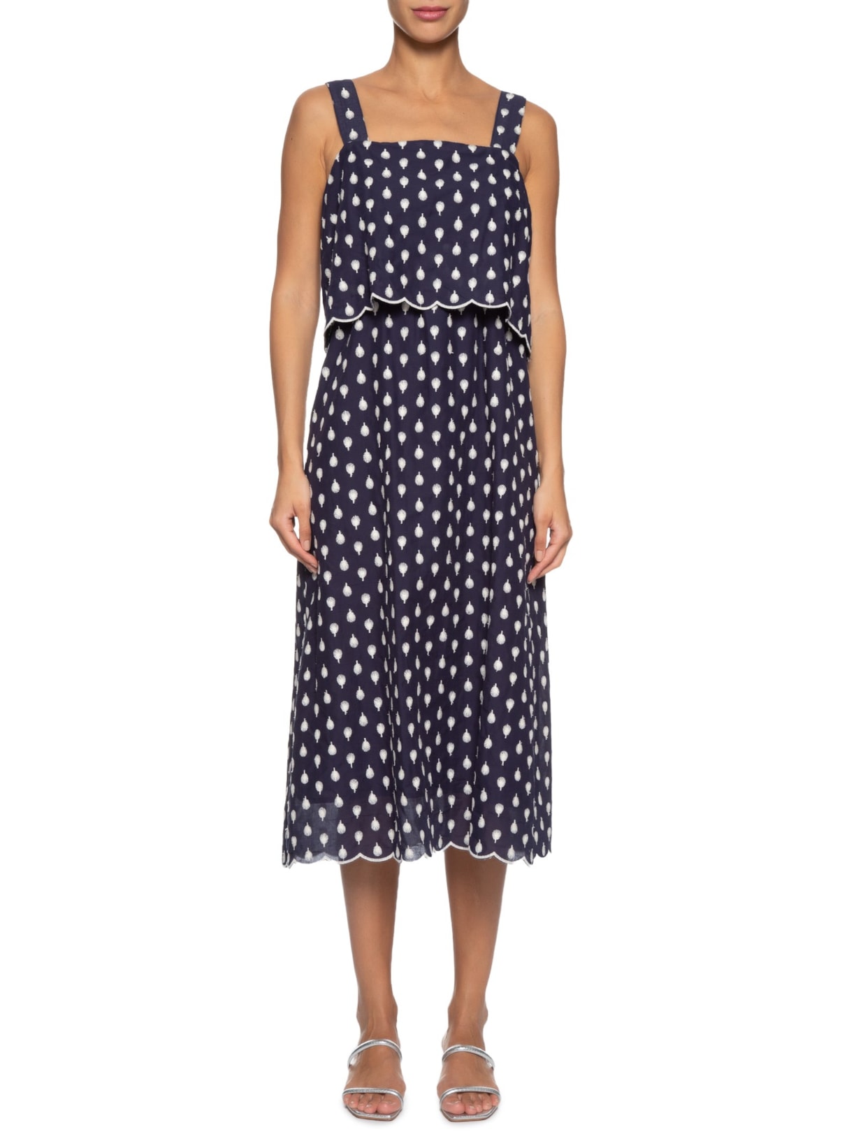 Vestido Midi Bordado Tree Azul Cantão