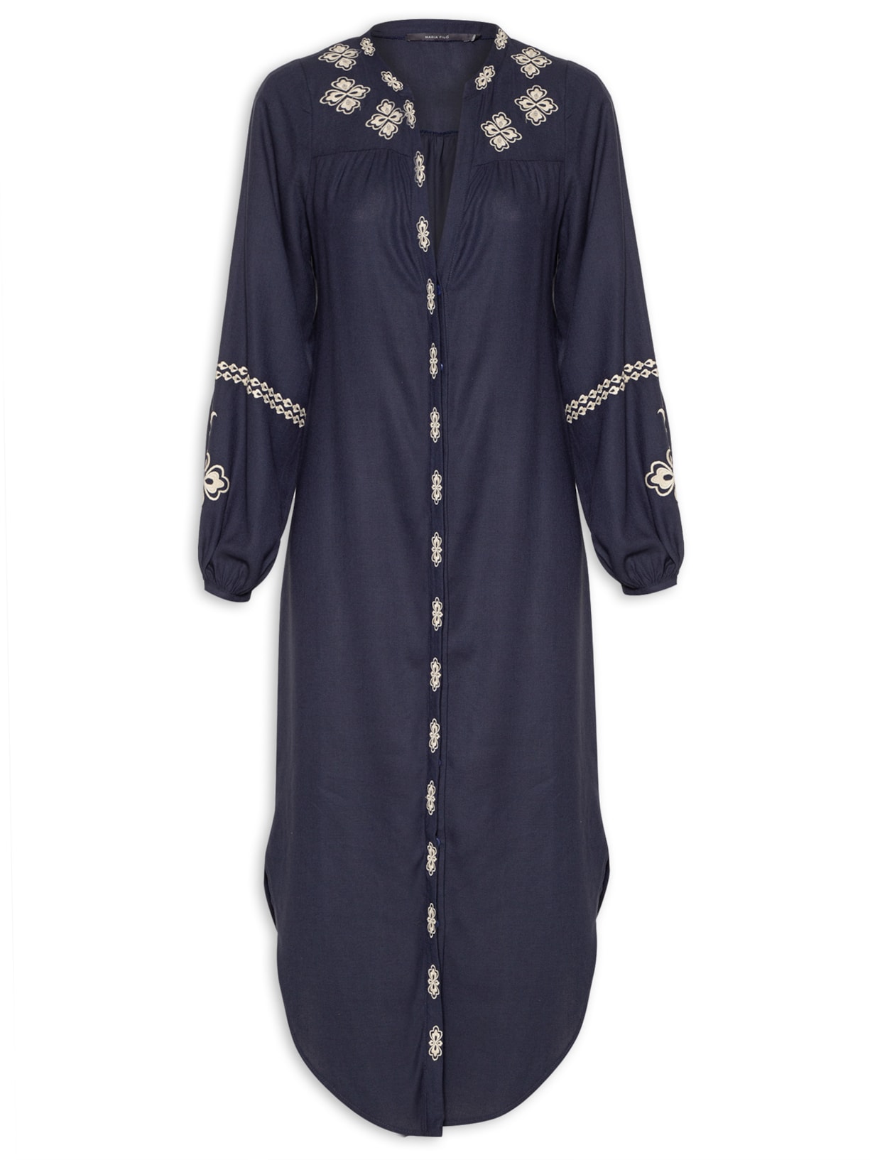 Vestido Midi Bordado Trevo - Azul