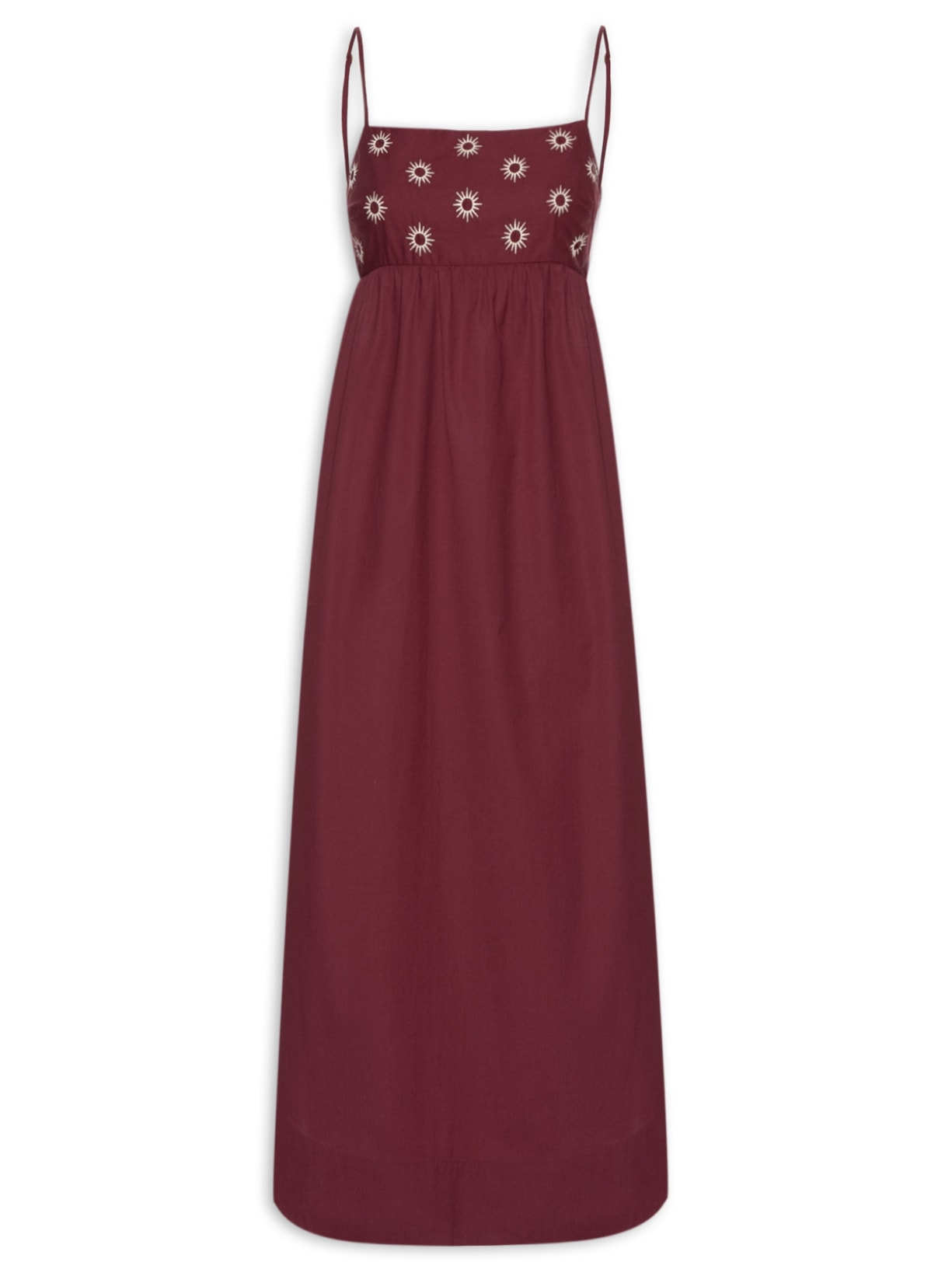 Vestido Midi Bordado - Vinho