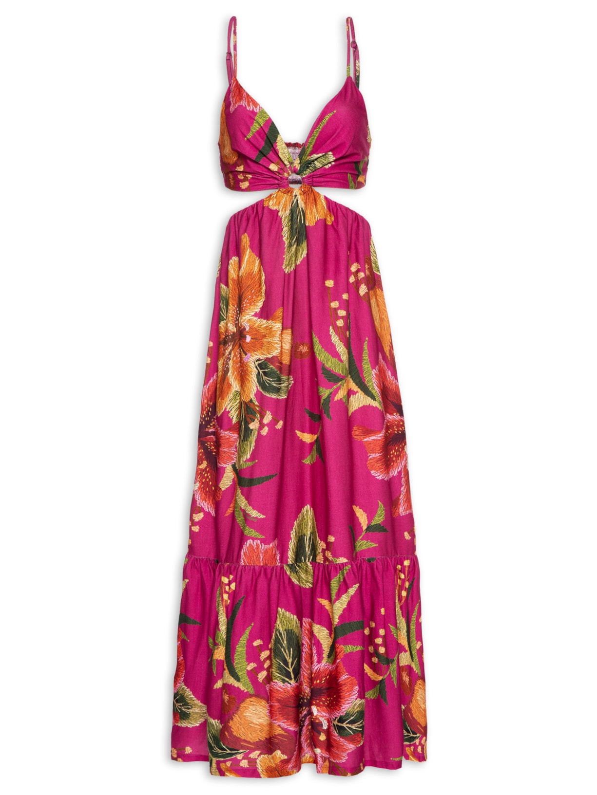 Vestido Midi Bordando Flor - Rosa