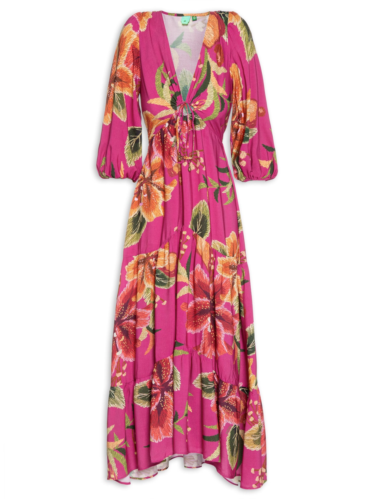 Vestido Midi Bordando Flor - Rosa