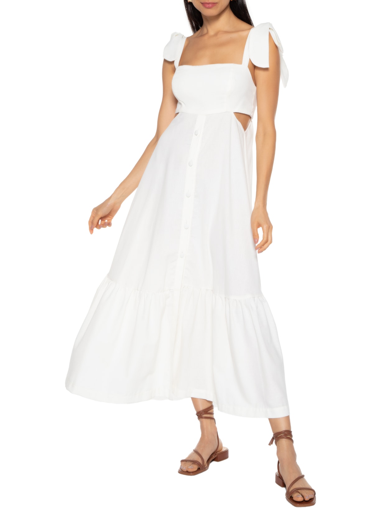 VESTIDO MIDI BOTOES FRENTE Branco Farm