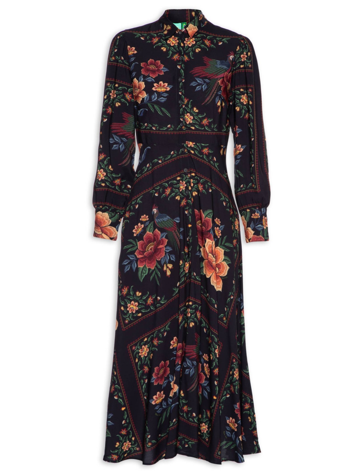 Vestido Midi Bouquet De Arara - Preto