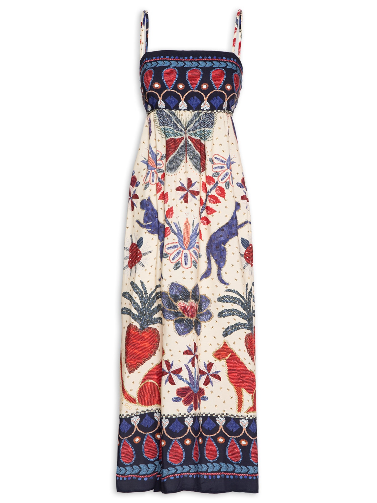 Vestido Midi Brilho Tropical Lenço - Azul