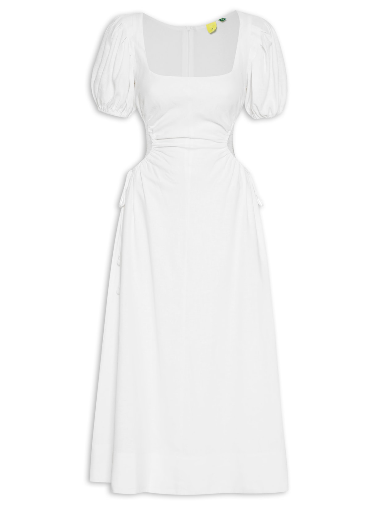 Vestido Midi Bufante Franzido Lateral - Branco
