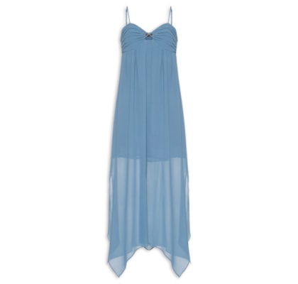 Vestido Midi Busto Franzido - Azul