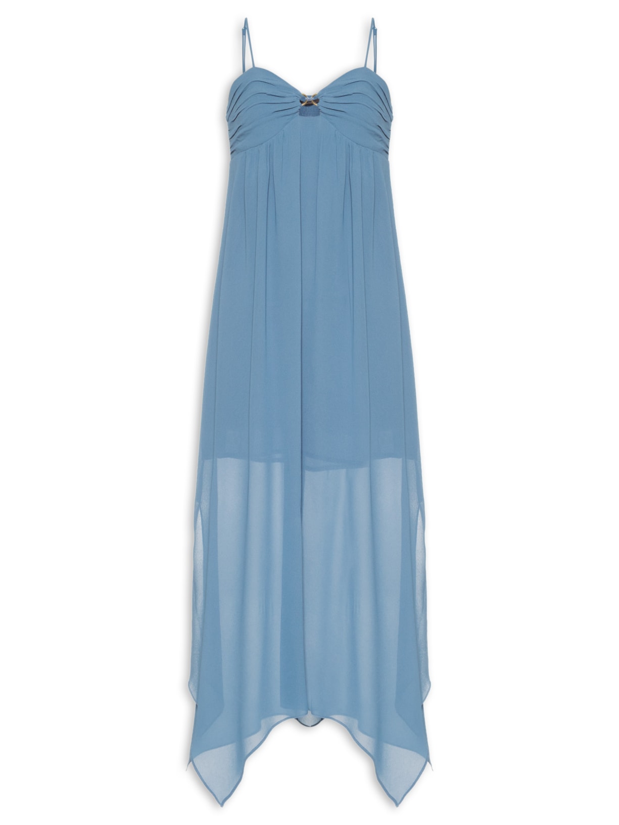 Vestido Midi Busto Franzido - Azul