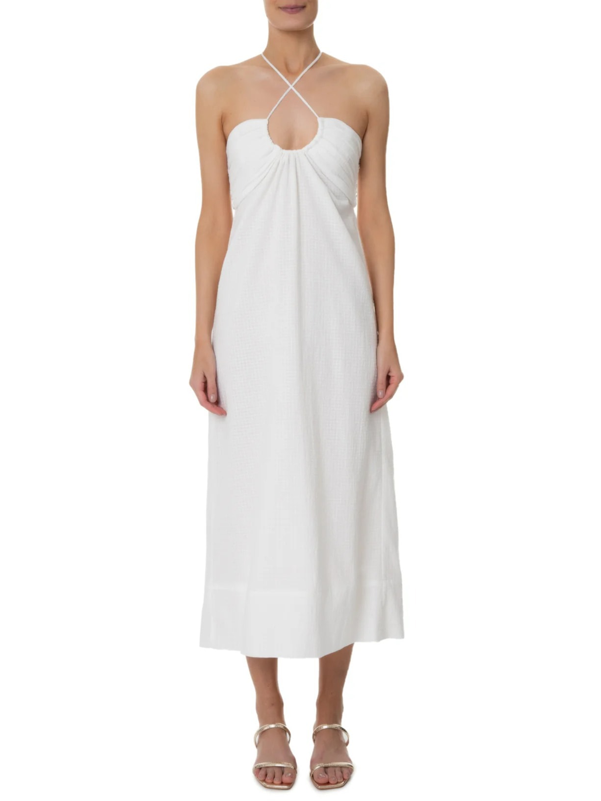 Vestido Midi Busto Franzido Branco Animale