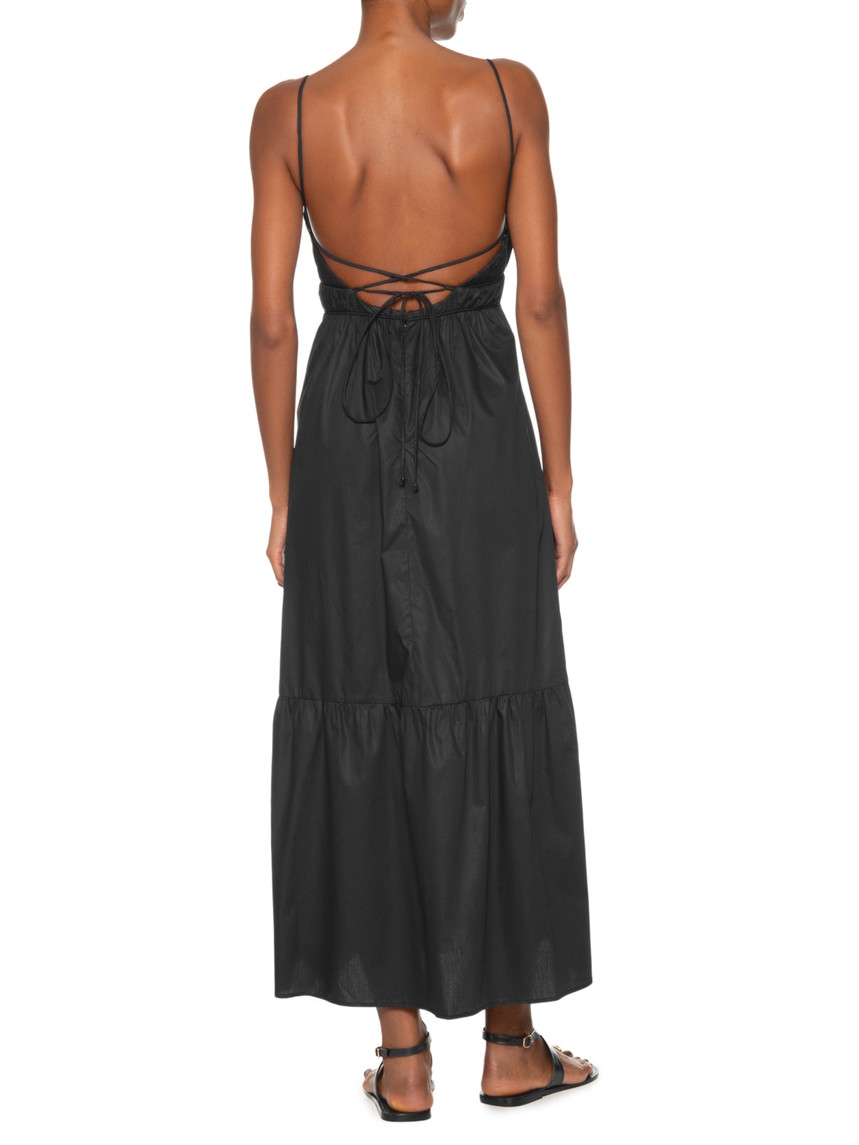 Vestido Midi Busto Franzido De Algodão Preto Animale