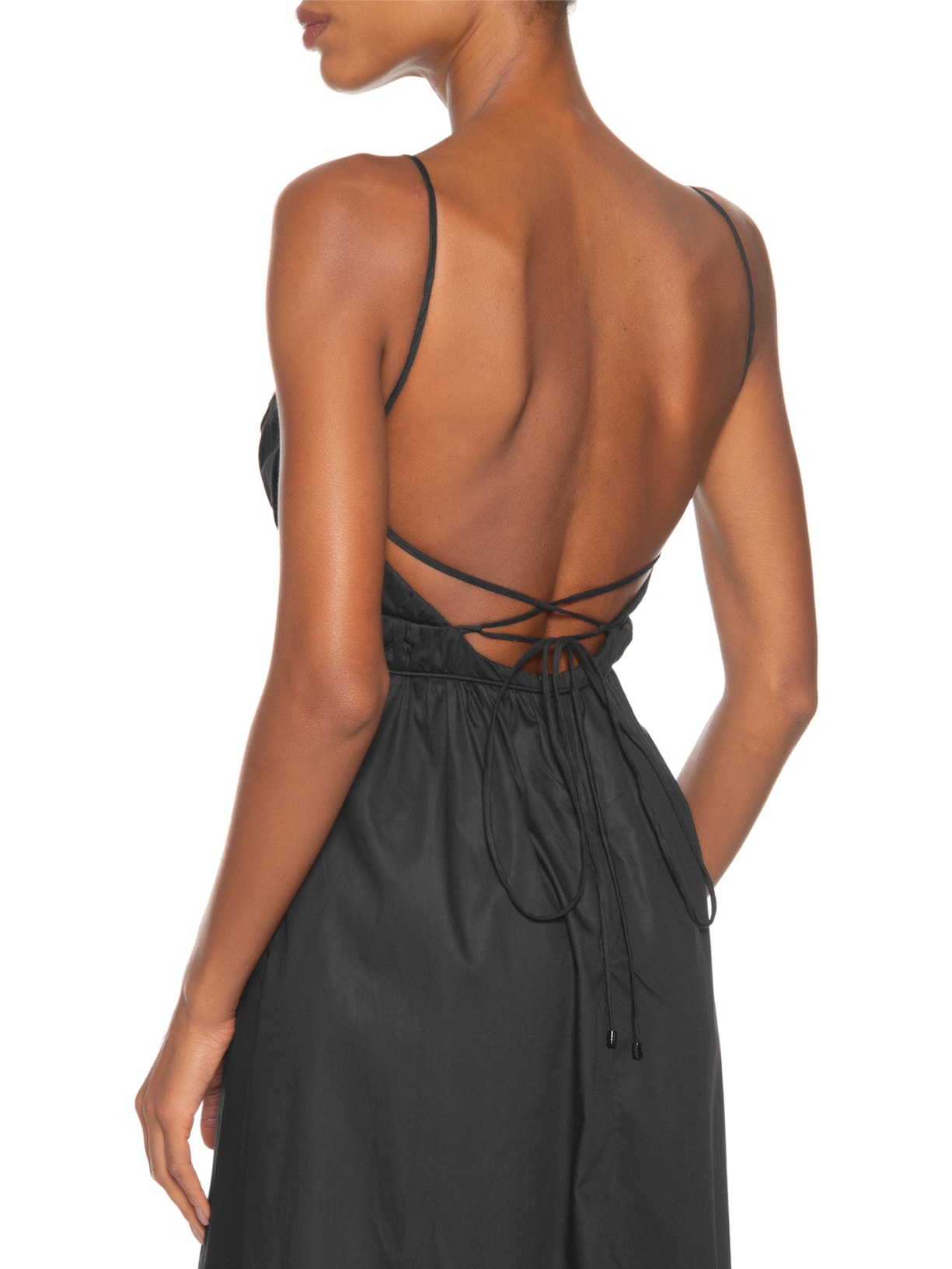 Vestido Midi Busto Franzido De Algodão Preto Animale