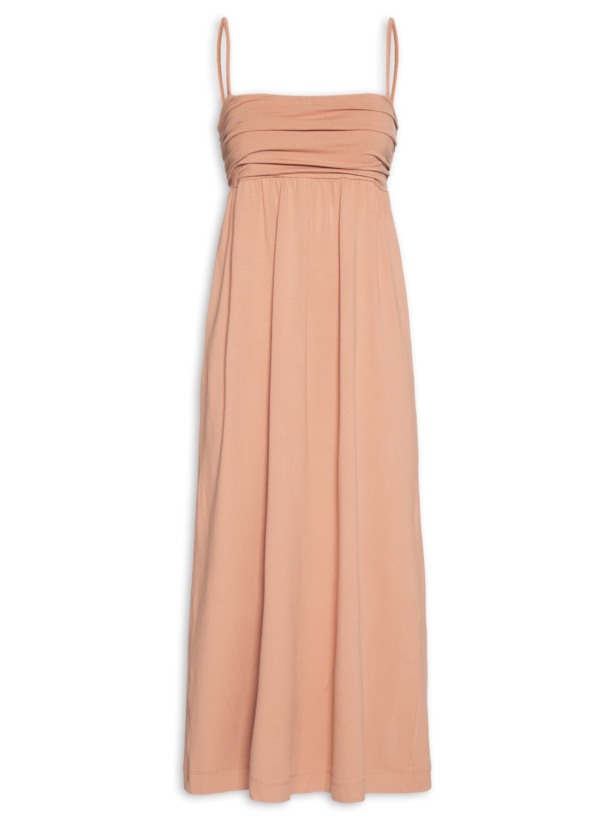 Vestido Midi Busto Franzido Marrom Animale