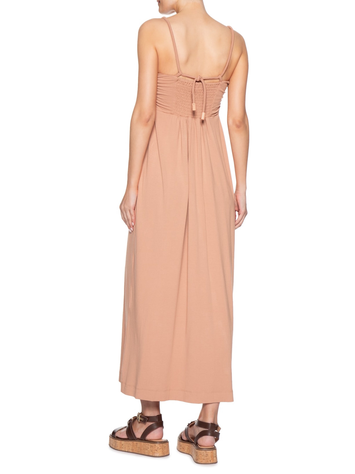 Vestido Midi Busto Franzido Marrom Animale