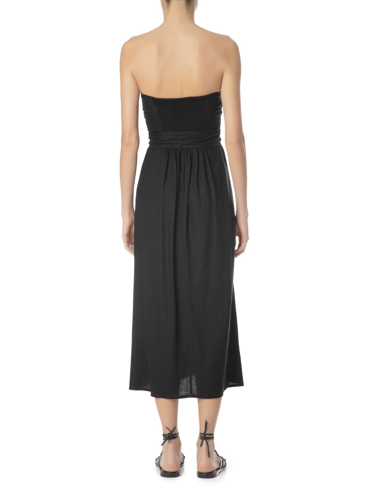 Vestido Midi Busto Franzido Preto Maria Filó