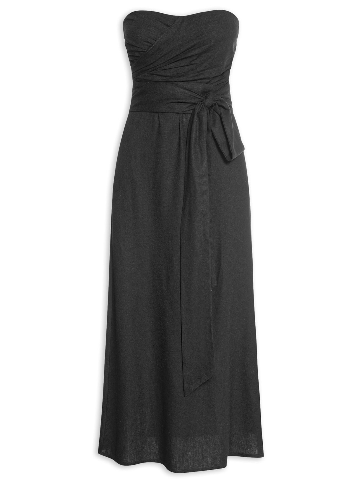 Vestido Midi Busto Franzido Preto Maria Filó