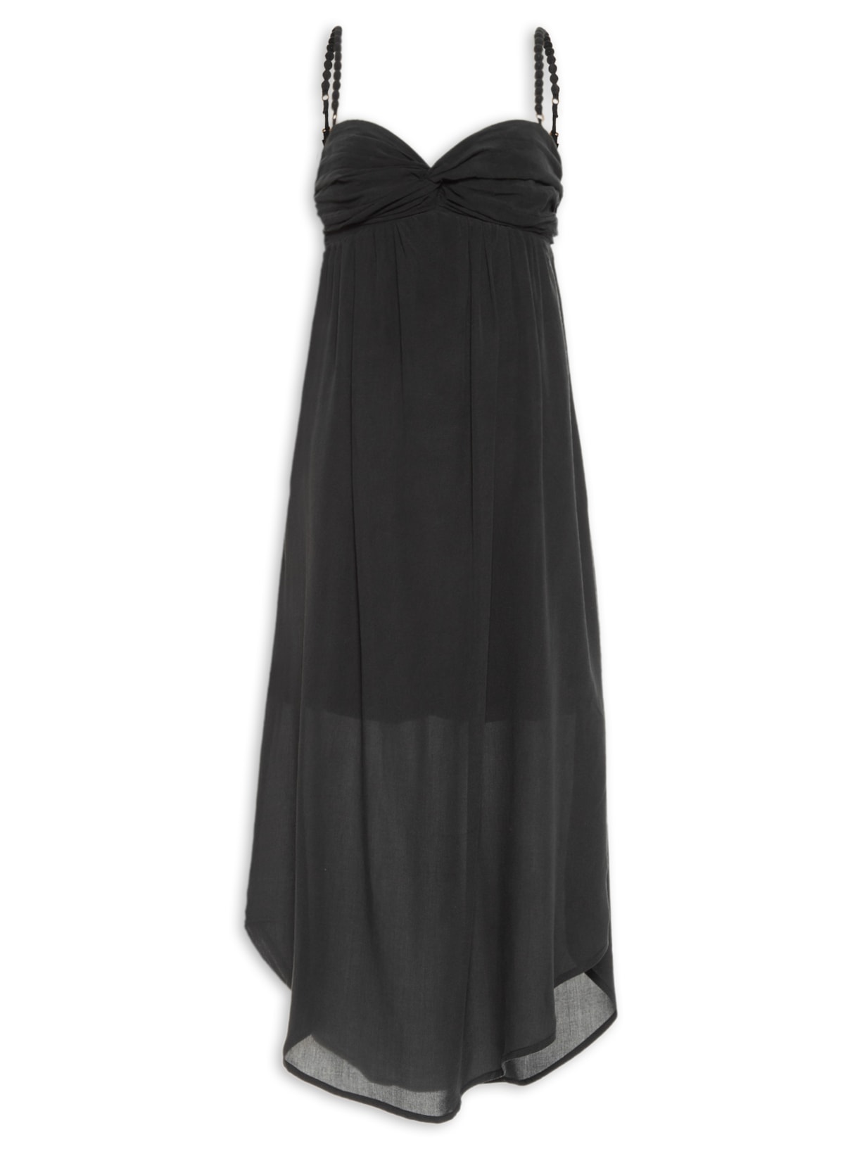 Vestido Midi Busto Franzido Preto Maria Filó