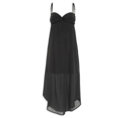 Vestido Midi Busto Franzido - Preto