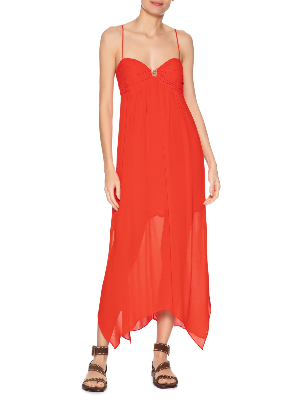 Vestido Midi Busto Franzido Vermelho Maria Filó