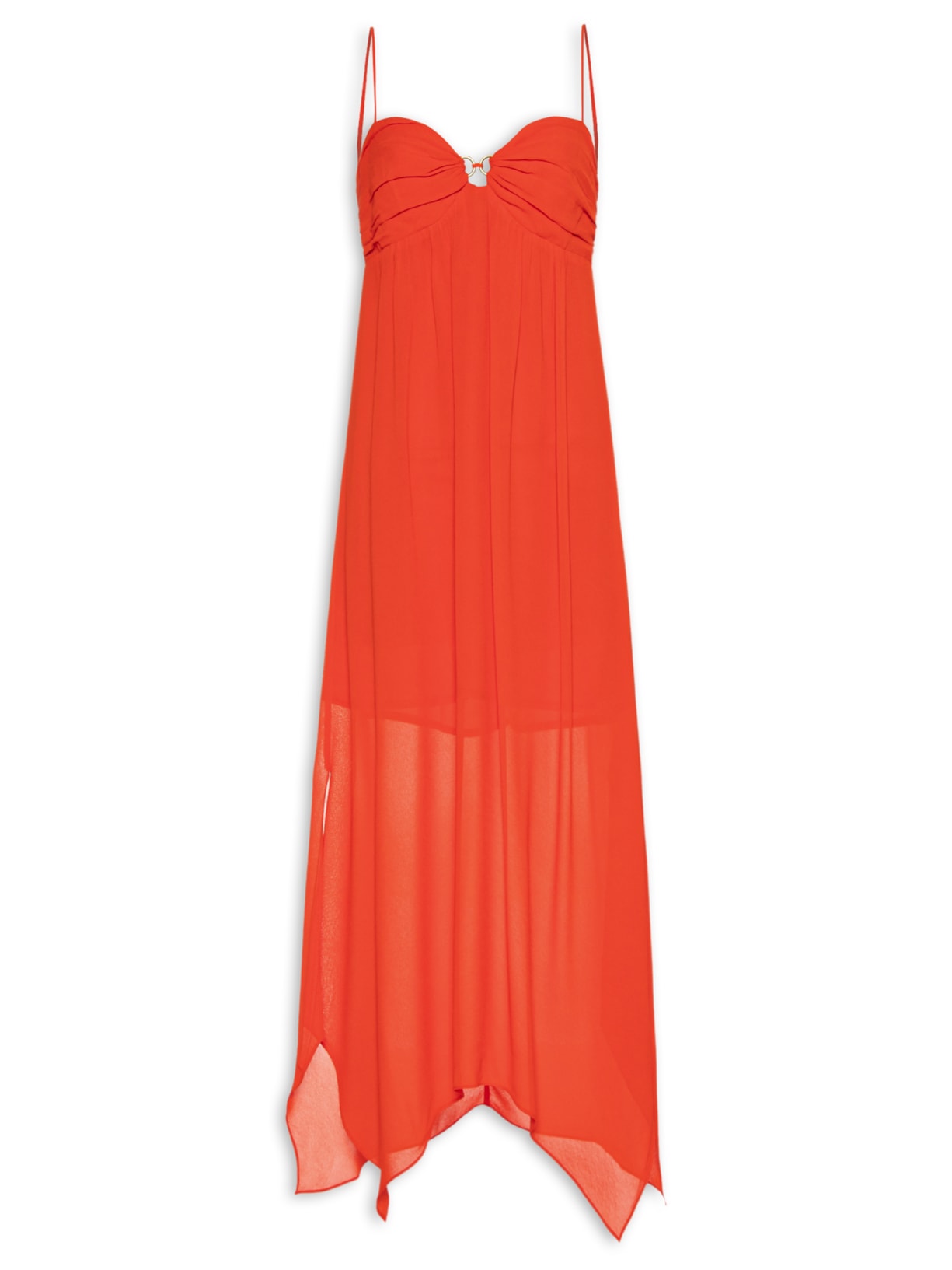 Vestido Midi Busto Franzido Vermelho Maria Filó