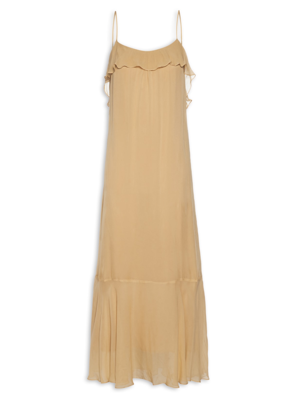 Vestido Midi Camada Decote U - Marrom