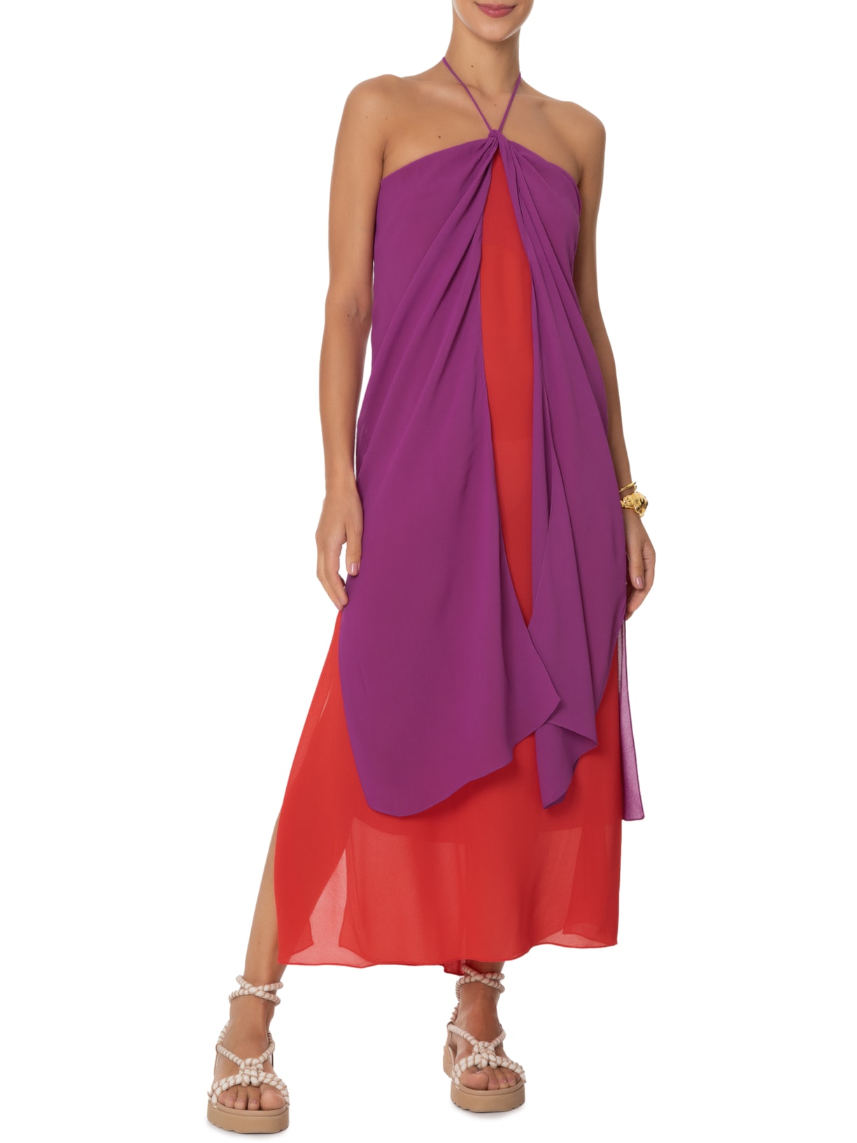 Vestido Midi Camadas Bicolor Rosa Maria Filó