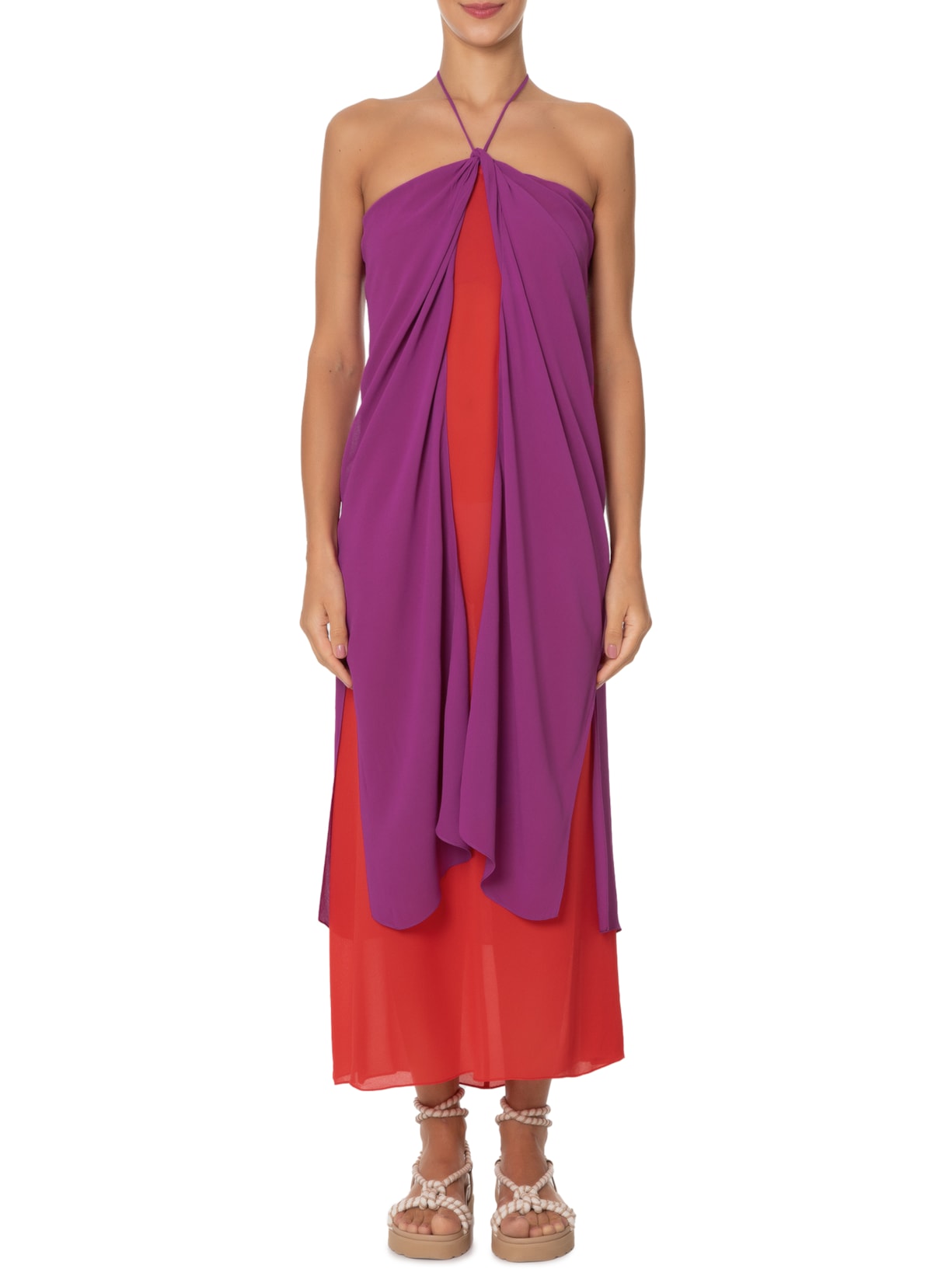 Vestido Midi Camadas Bicolor Rosa Maria Filó