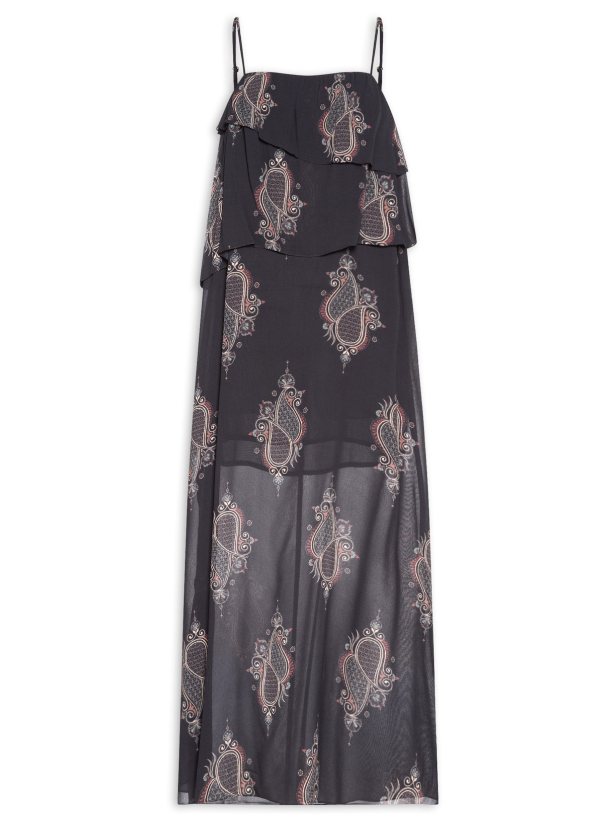 Vestido Midi Camadas GGT Estampa Eclat - Preto