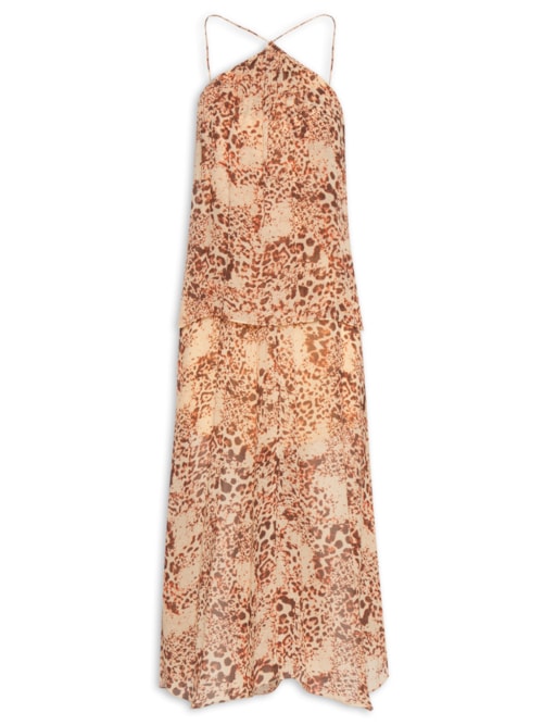 Vestido Midi Camadas Onça Parda - Animal Print