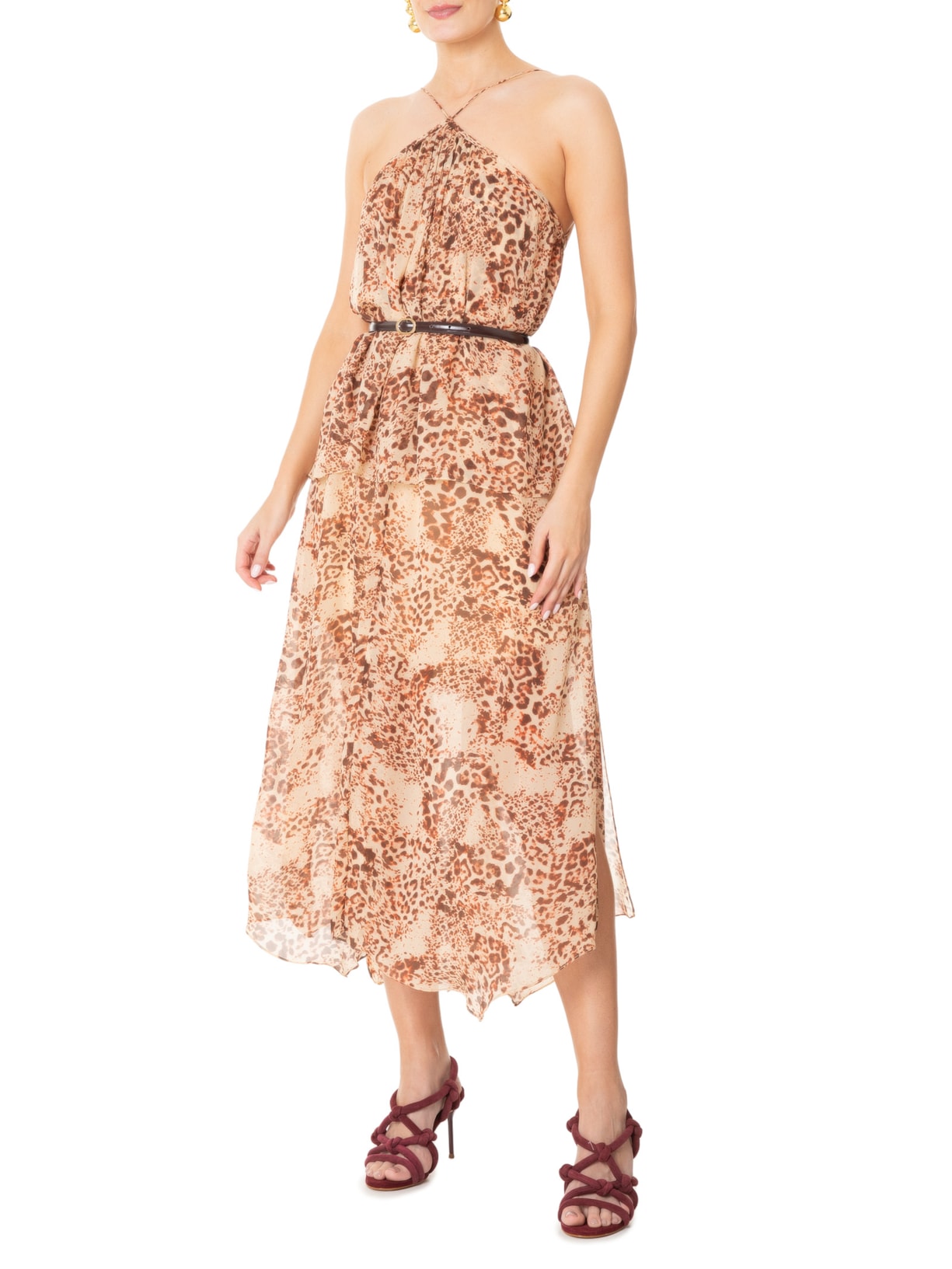 Vestido Midi Camadas Onça Parda Animal Print Animale