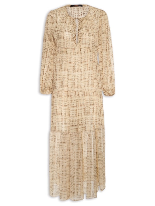 Vestido Midi Camadas Textura Trama - Bege