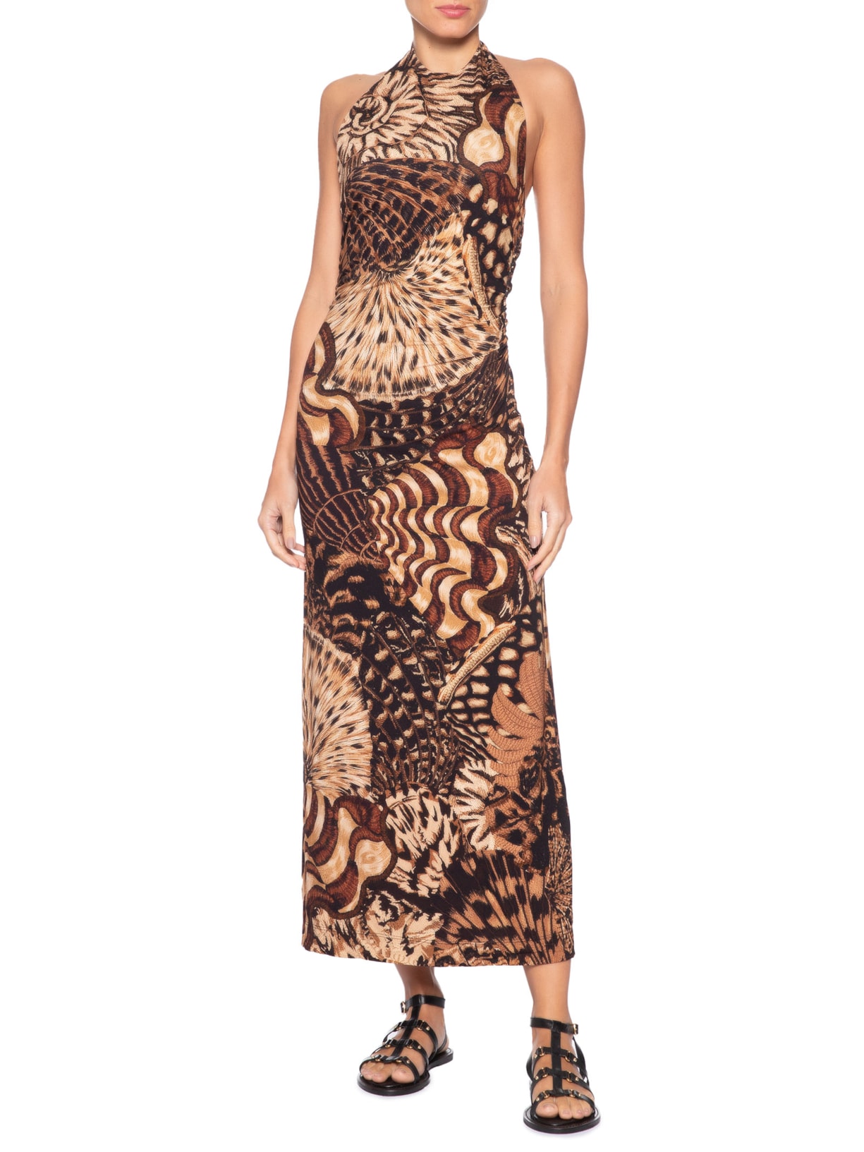 Vestido Midi Camu Marrom Farm