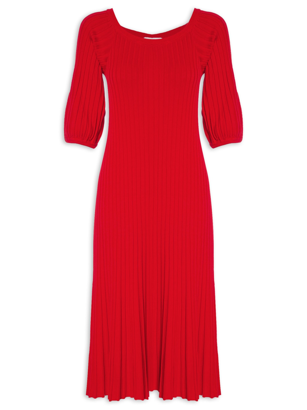 Vestido Midi Canelado - Vermelho