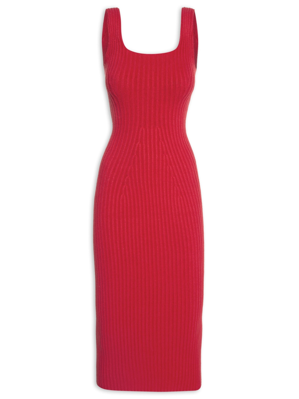 Vestido Midi Canelado - Vermelho