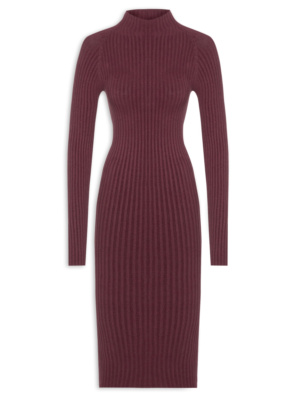 Vestido Midi Canelado - Vinho