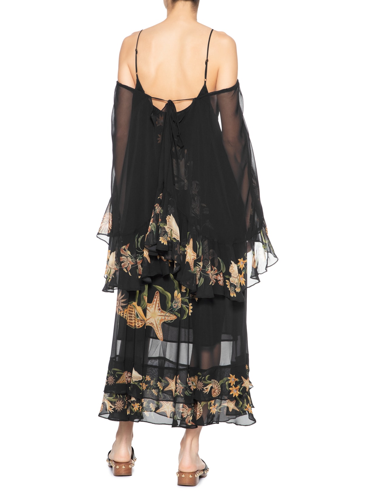 Vestido Midi Capa Concha Surreal Preto Farm