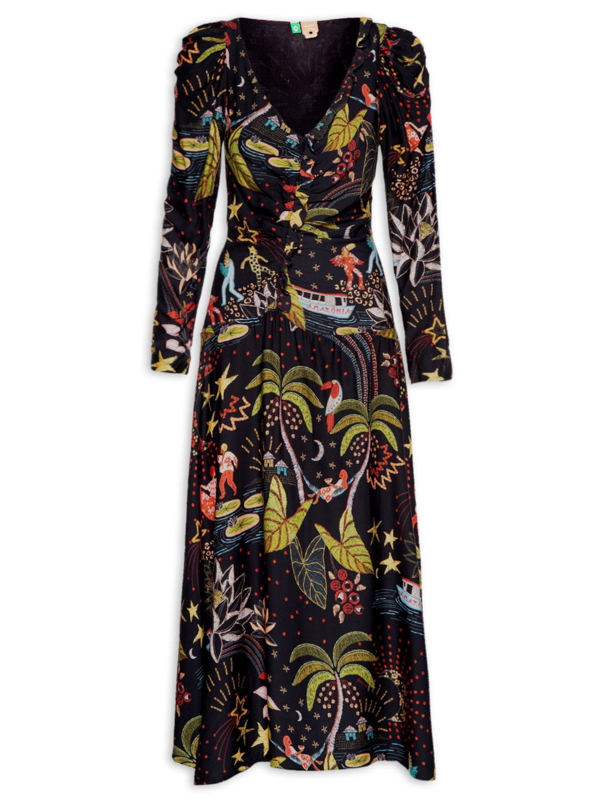 Vestido Midi Carnaval Das Águas - Preto