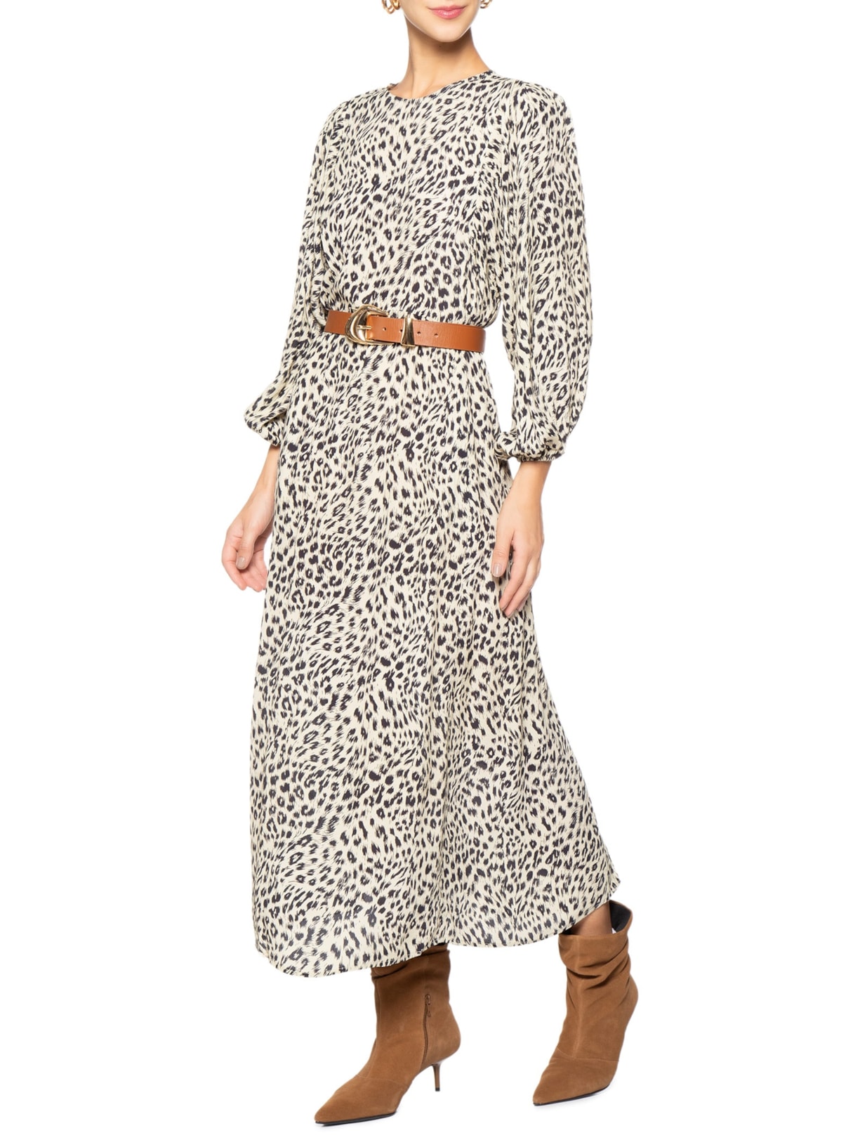 Vestido Midi Cava Quadrada Onça Abby Animal Pint Animale