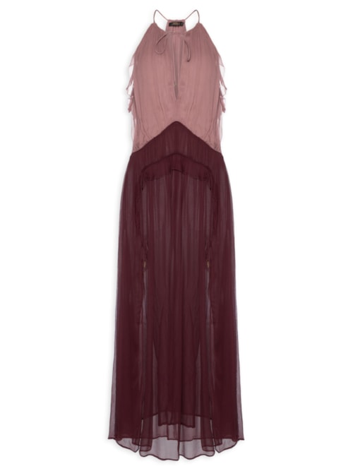 Vestido Midi Chiffon Tricolor – Rosa